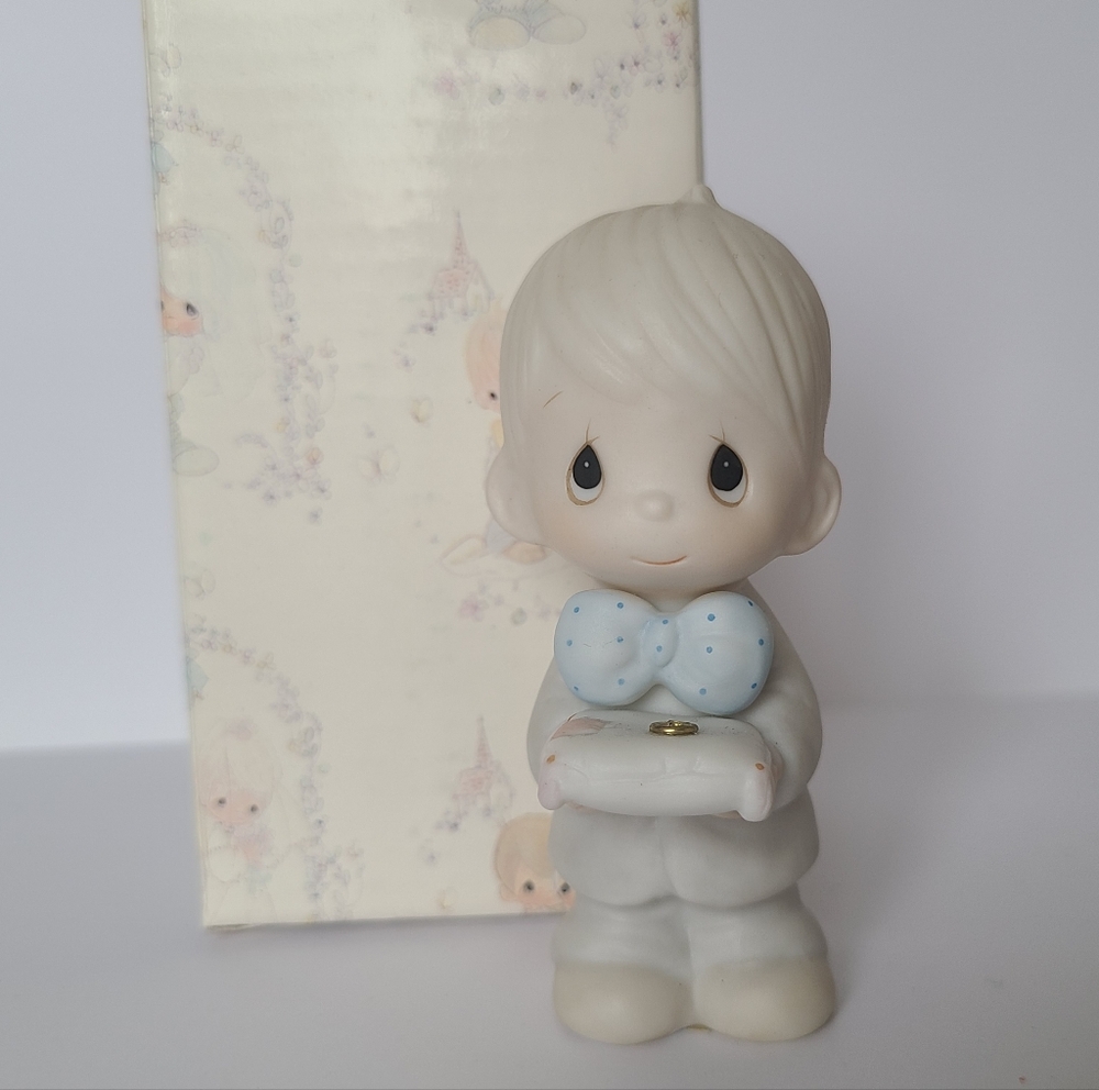 Vintage Precious Moments Ring Bearer Boy Wedding Collectible Porcelain Figurine